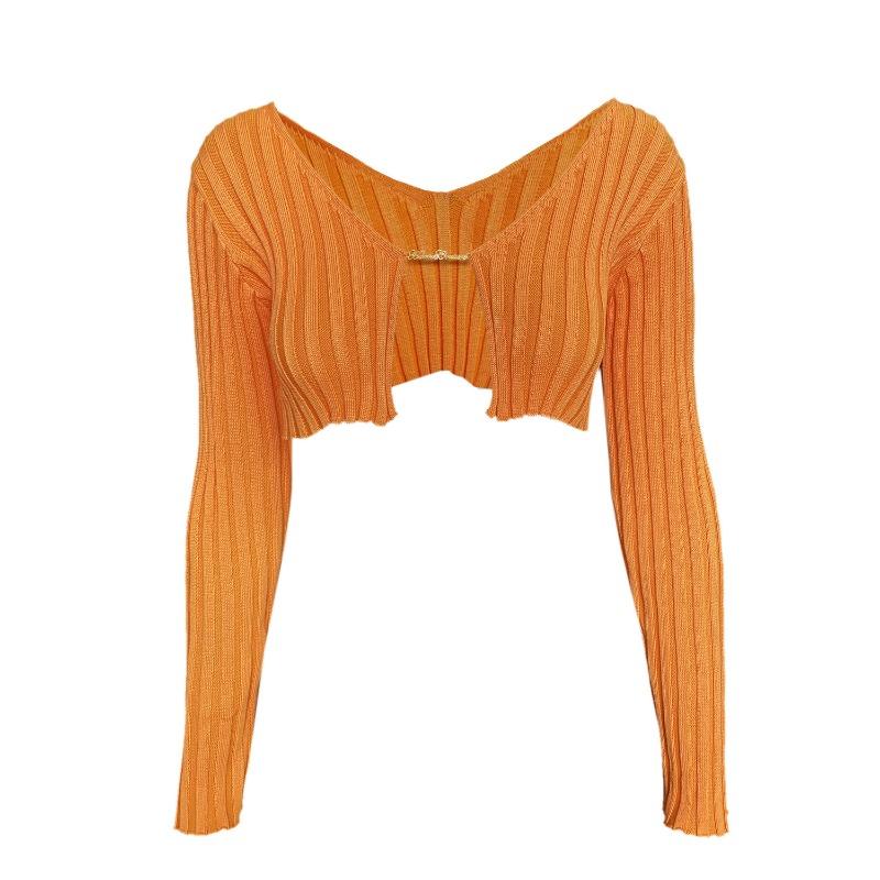 Women's Fall and Winter Gold Label Long Sleeve Short Knitted Cardigan Sweater