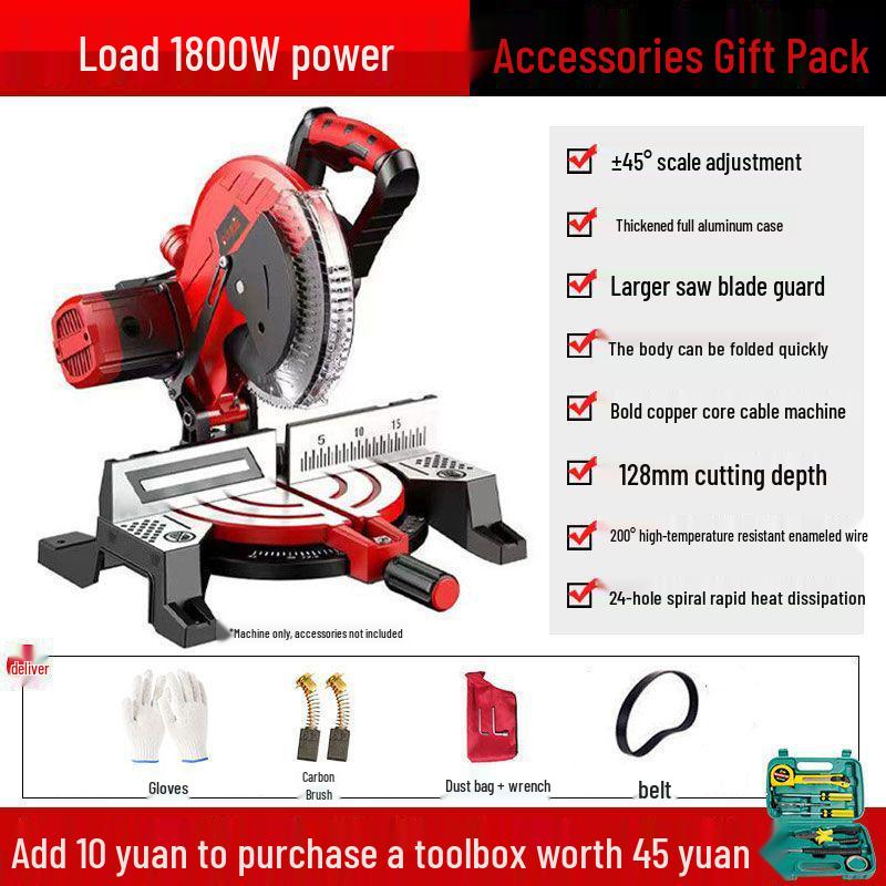 High Precision 10" Aluminum Alloy Miter Saw, 45º Multifunctional Cutting Machine