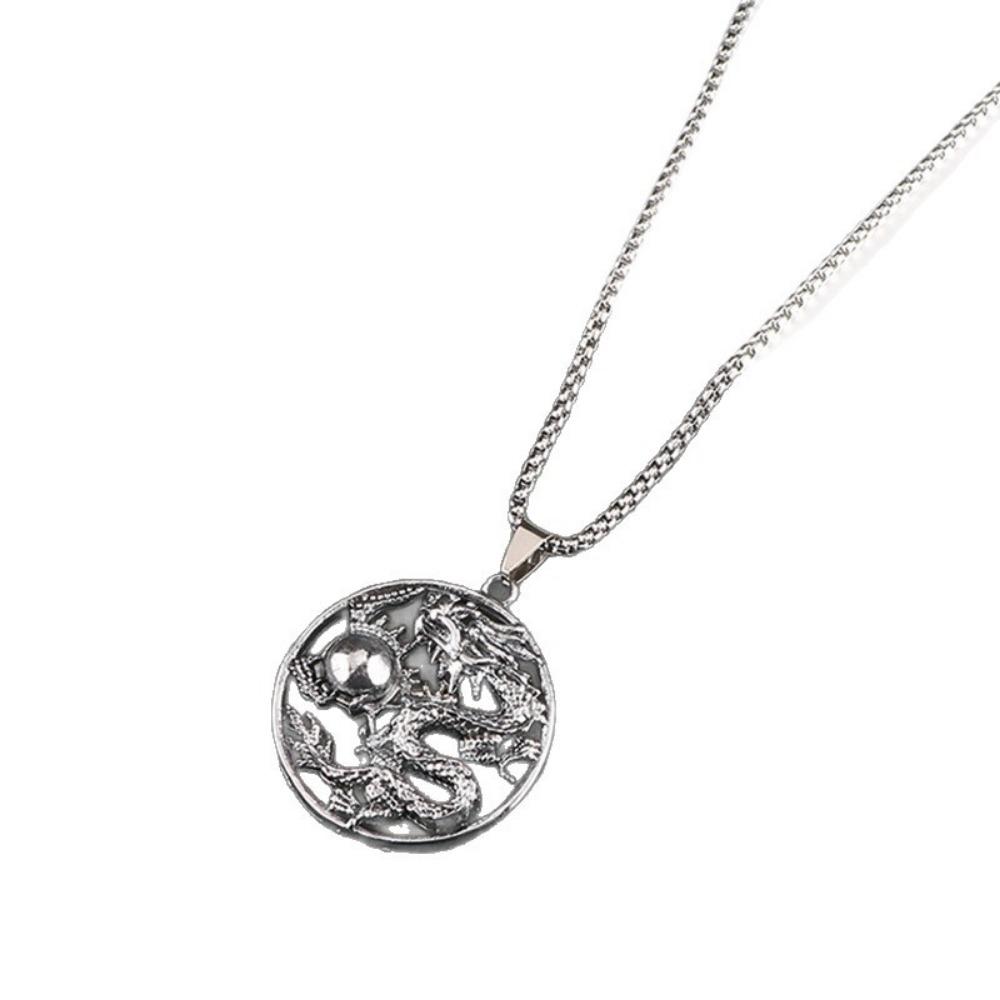 Ethnic Style Men's Retro Necklace Pan Long Play Ball Pendant Dragon Pattern Personality Pendant Long Sweater Chain Accessories