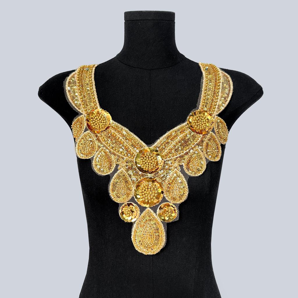 Heavy Industry Gold Handmade Bead Sequins Embroidery Decal Water Drop Collar Clothing Dress Dance Clothing Cloth Sticker Accessories