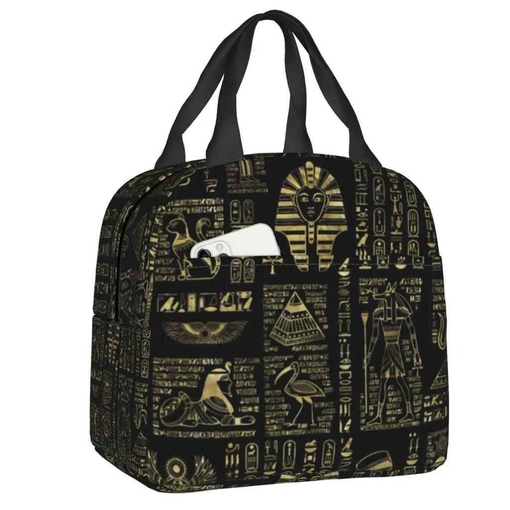 Thermoisolierte Lunchtasche mit ägyptischen Hieroglyphen, für Damen, Ägypten, wiederverwendbar, Lunchbehälter, Aufbewahrungsbox für Lebensmittel im Freien, Camping, Reisen