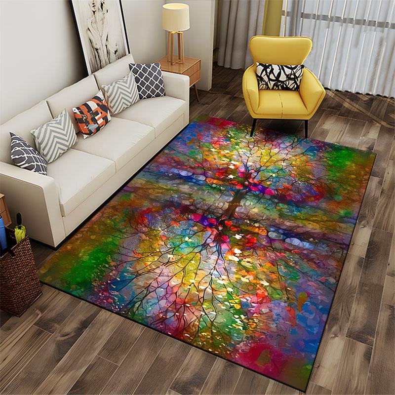 Colorful Tree Reflection Art suitable as a non-slip mat for the living room or bedroom sofa