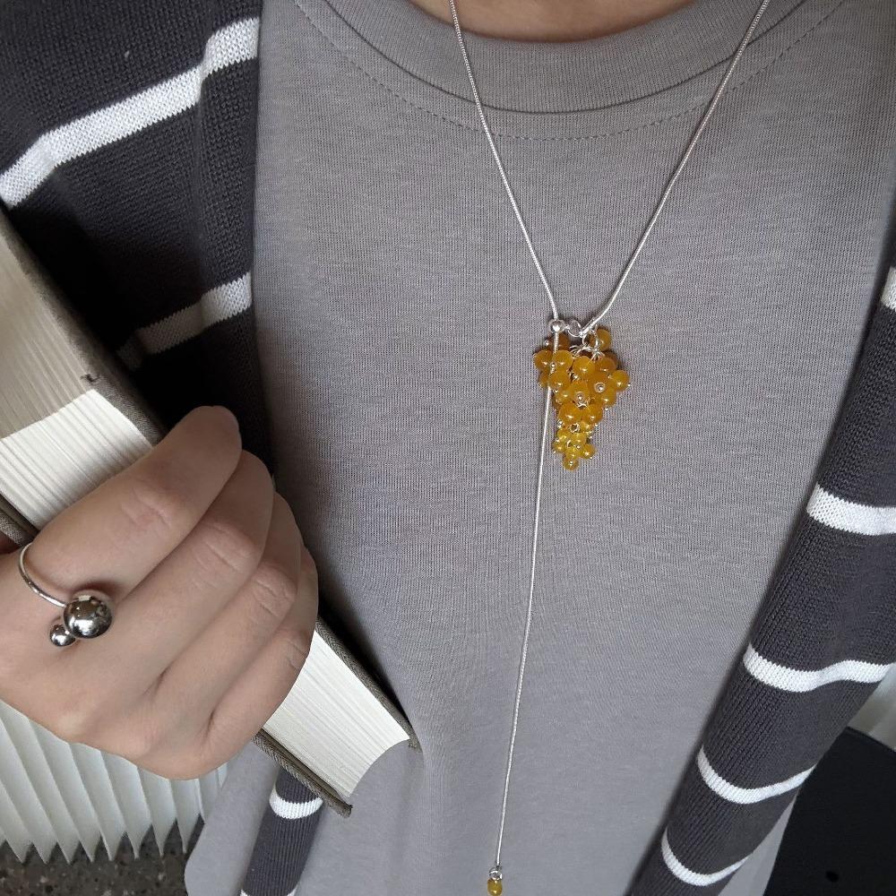 Jewelry Grape Cluster Necklace Silver Pearl Grape Sweater Chain Grapes Pendant Necklace Gift