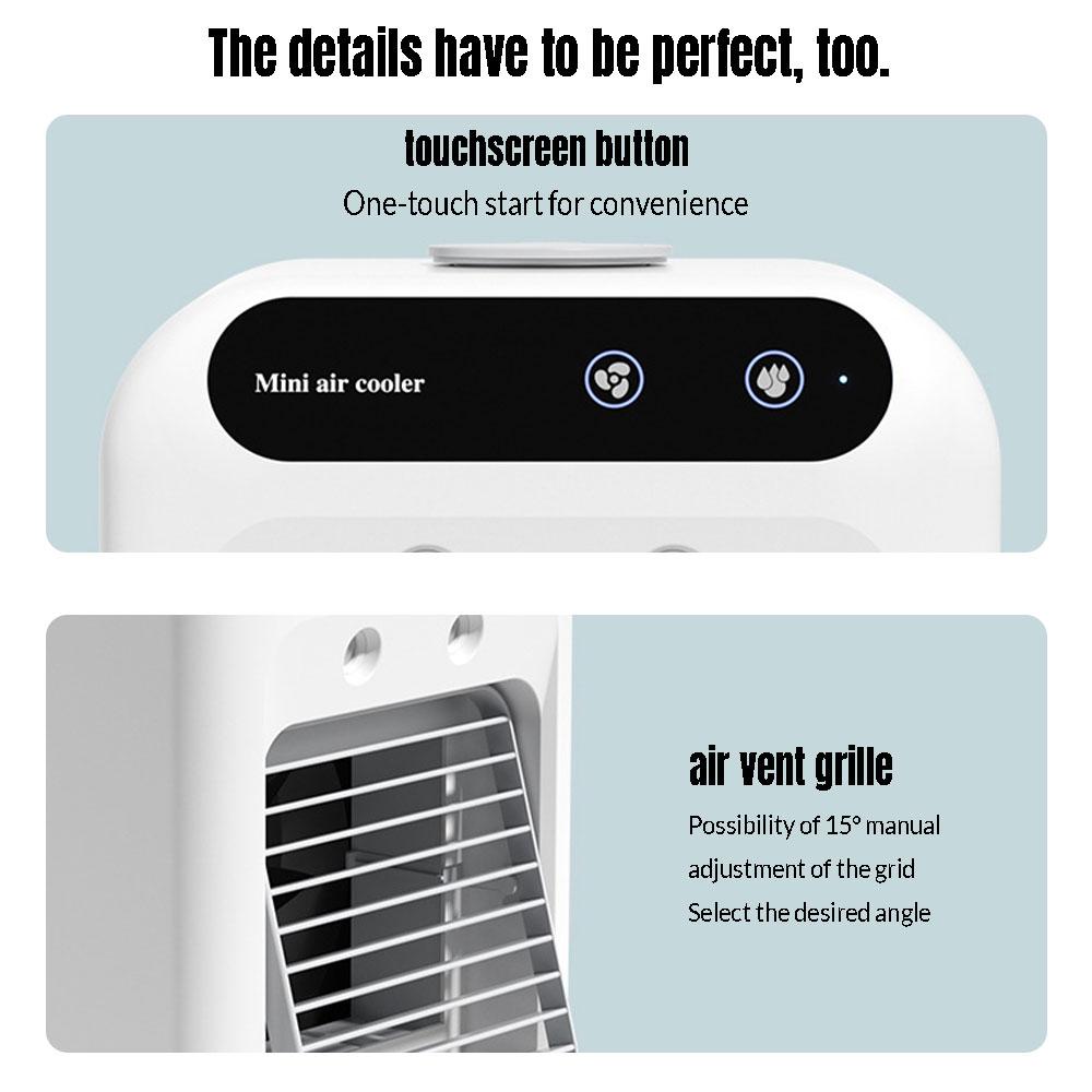 Mini Cold Airconditioner Fan 2-Speed 1800mHA Humidifier Mist Cooler USB Charging 500ml Water Tank Cooler for Home Office Dorm