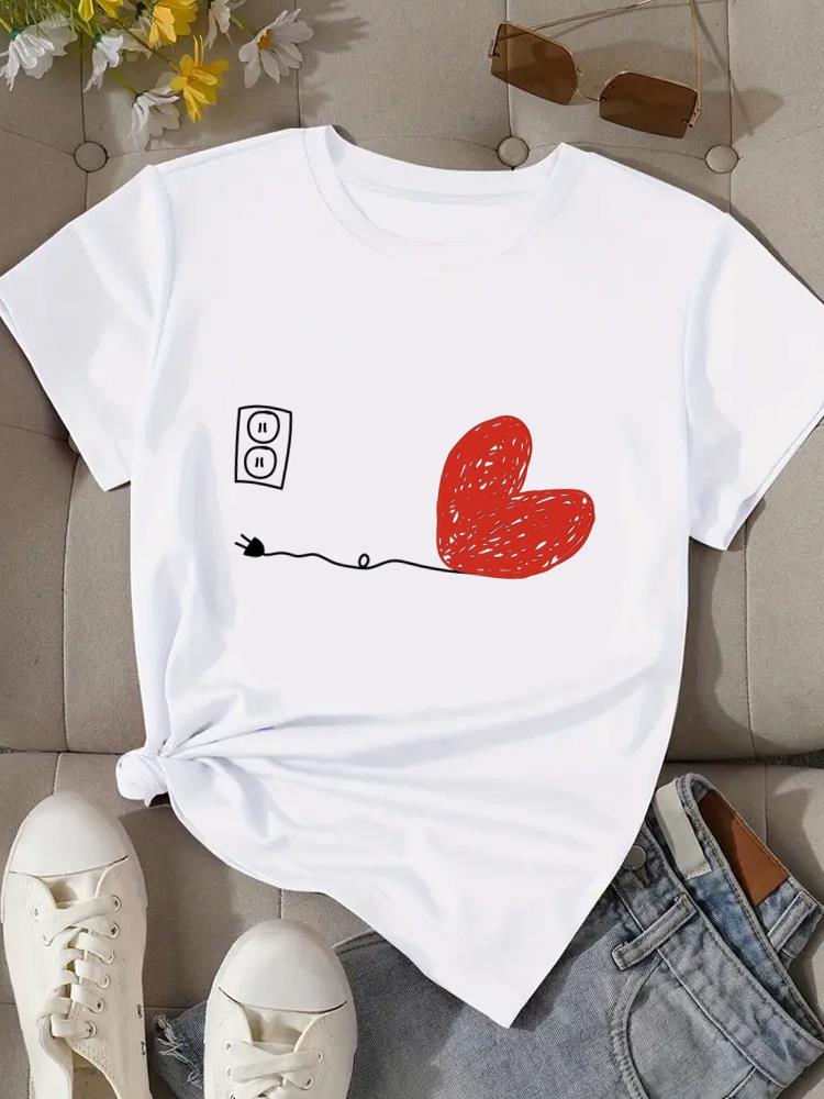 (Asian Size) Flower Love Trend 90s Women Clothing T Shirt Woman Top Fashion Female Short Sleeve Graphic T-shirts Print Tee