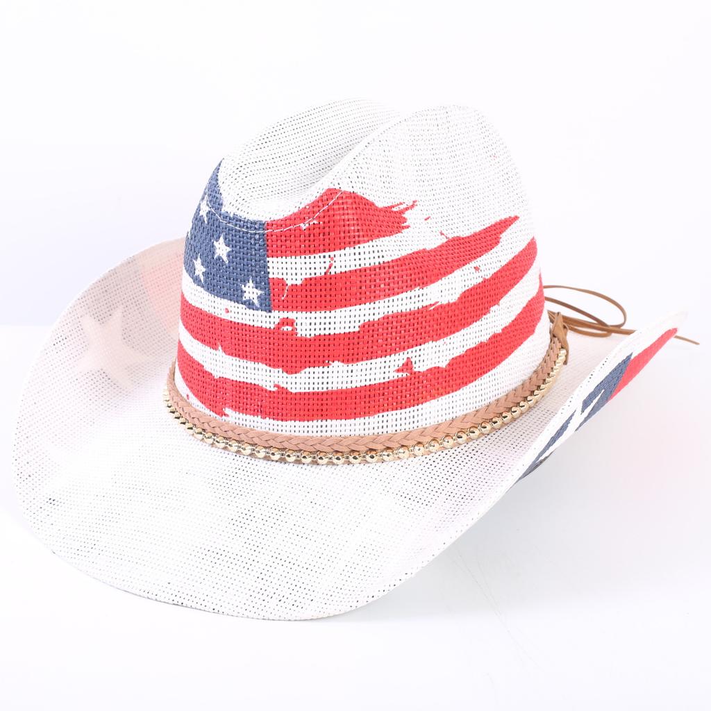 American Flag Cowboy Hat Popular Men's and Women's Sunshade Top Hat Independence Day Party Western Style Fashion Straw Hat