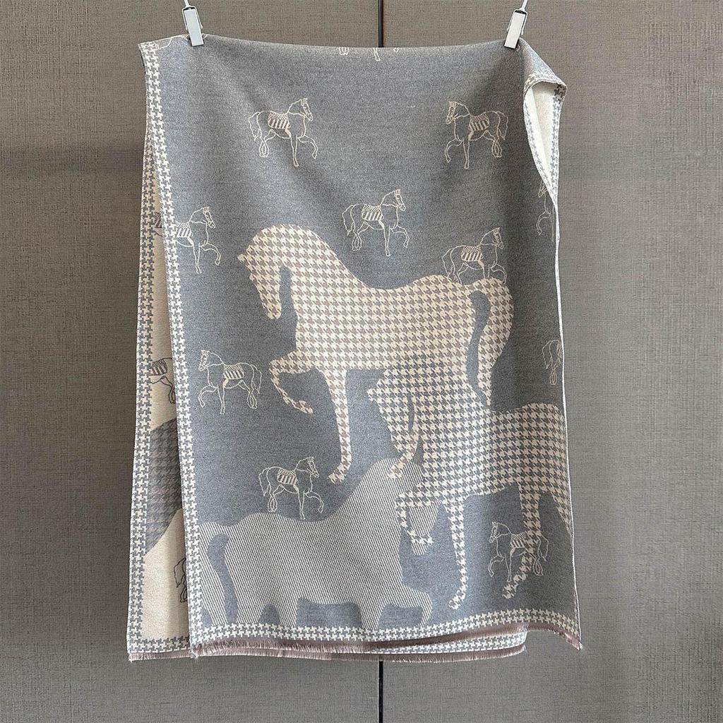 Women's High-End Imitation Cashmere Galloping Horse Scarf – Warm, Thick, Long Shawl with Tassels for Autumn & Winter