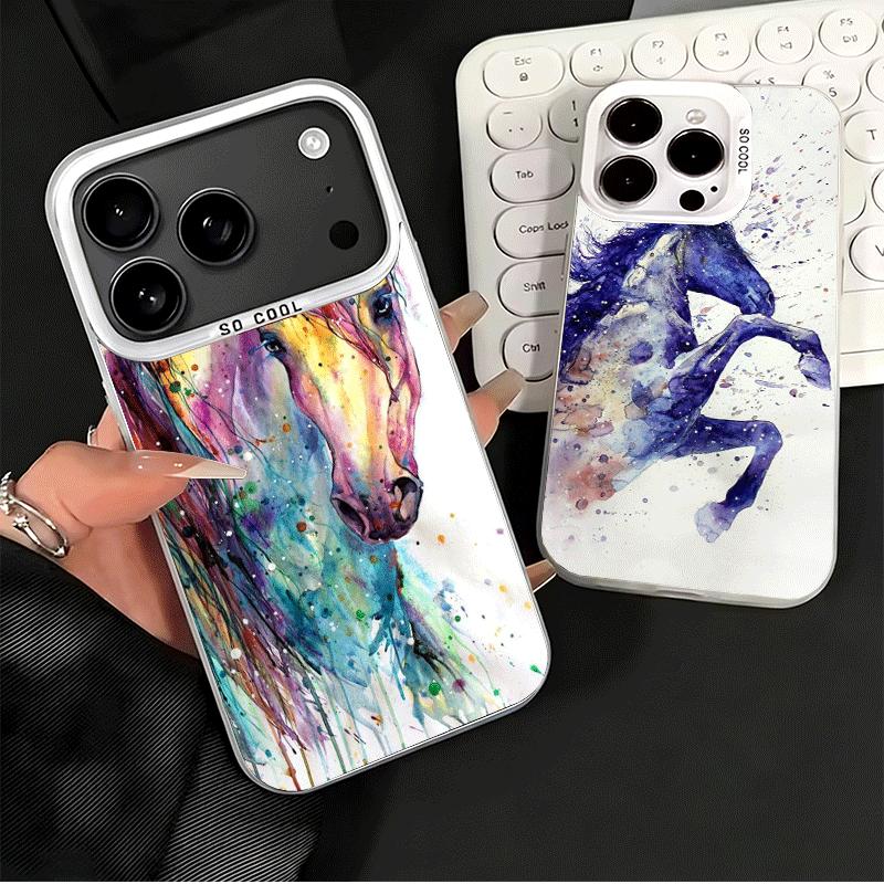 Oil Painting Horse Shockproof Phone Case for iPhone 17 Air 16 16E 15 Pro Max 14 Plus 13 Mini 12 Back Cover Anti Fall Fundas