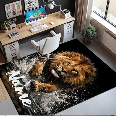 Custom Name Lion Printed Carpet,Rug for Office Chair Living Room Bedroom Kitchen Room Decor Gifts.