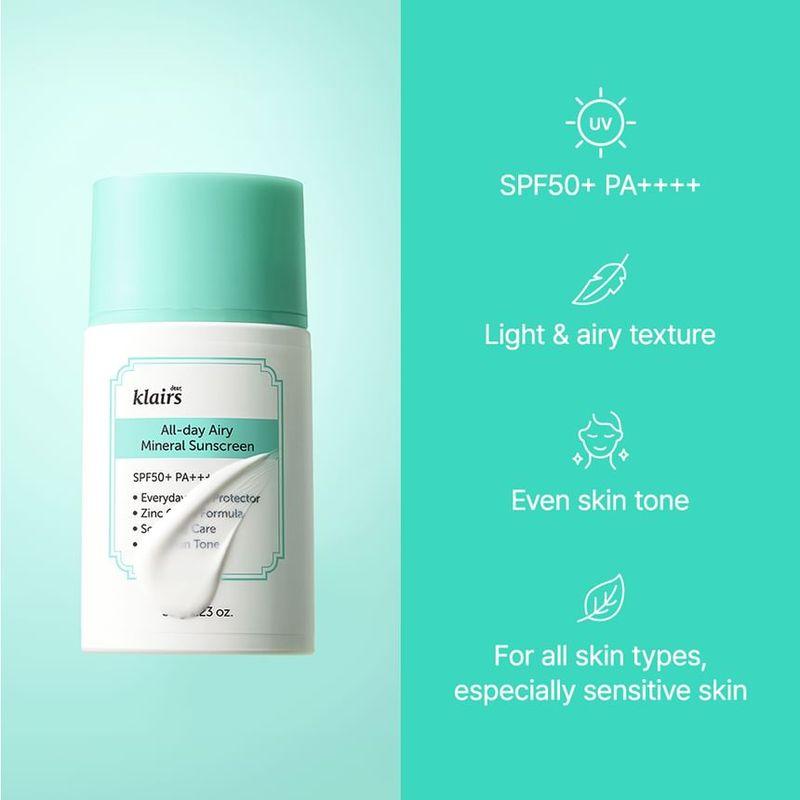 dear, klairs All-day Airy Mineral Sunscreen