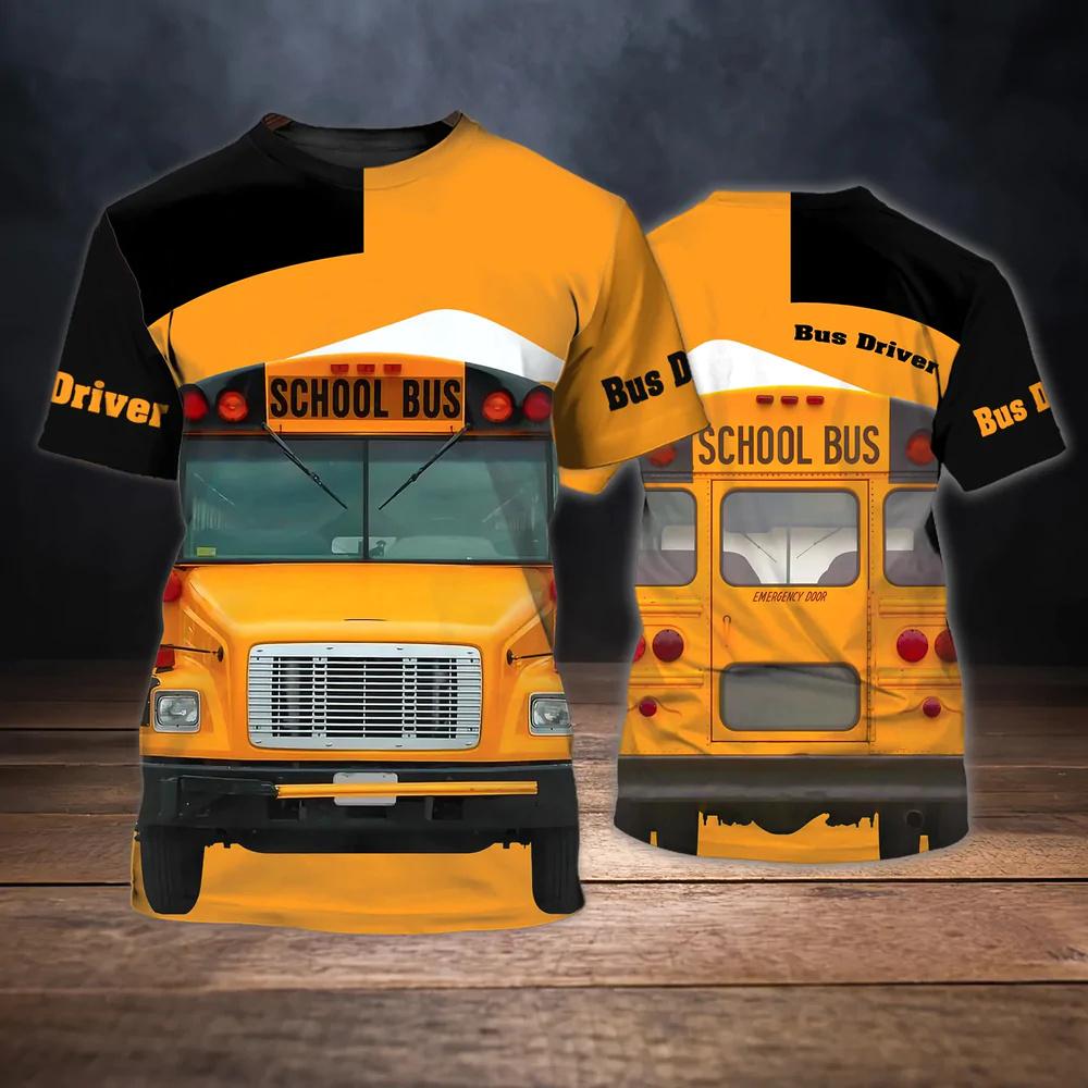 Мужская футболка с 3d принтом школьного автобуса — фото 5