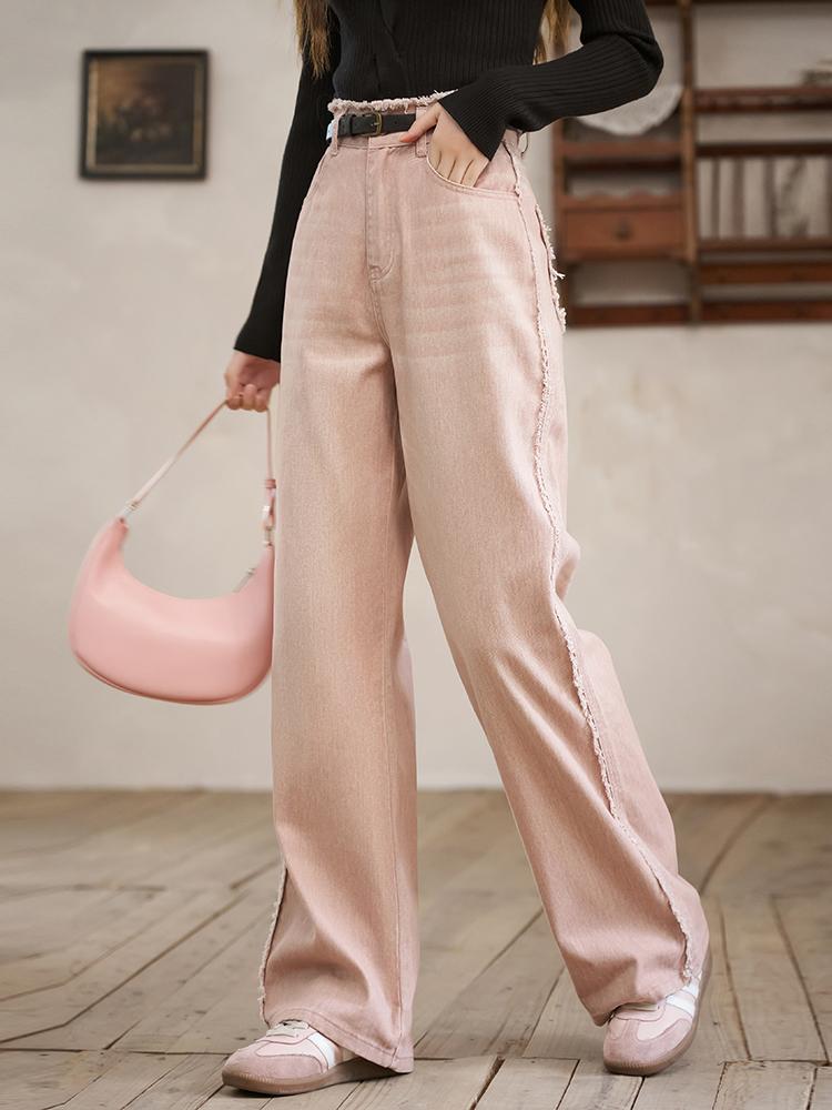 Mishow Frauen Jeans 2024 Neue 100% Baumwolle Hohe Taille Alle-spiel Lose Gerade Pendler Elegante Nische Design Hosen MXD12K0535