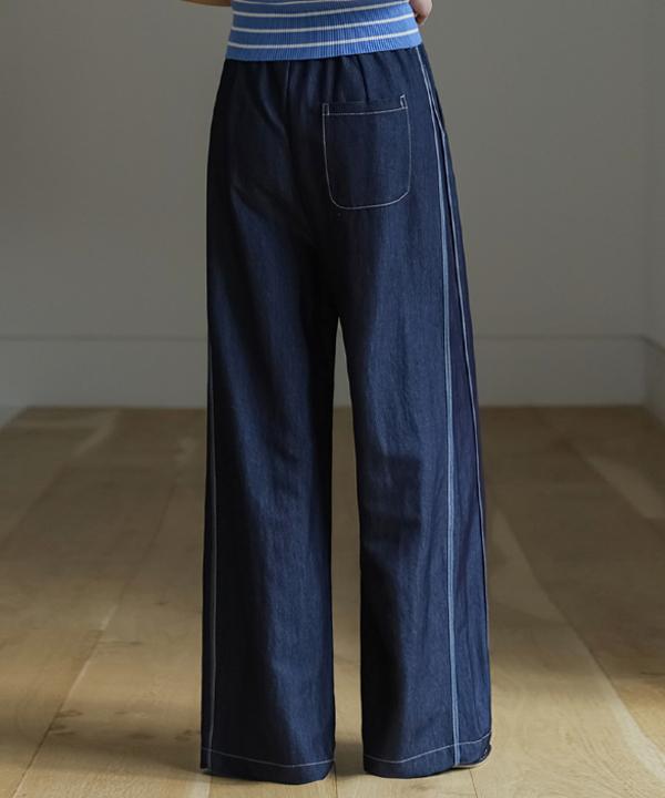 Peulenchisikeu [Denim-Like] Heyri Stitch Wide Elastic Waist Pants (Summer Ver)_52Pt1819