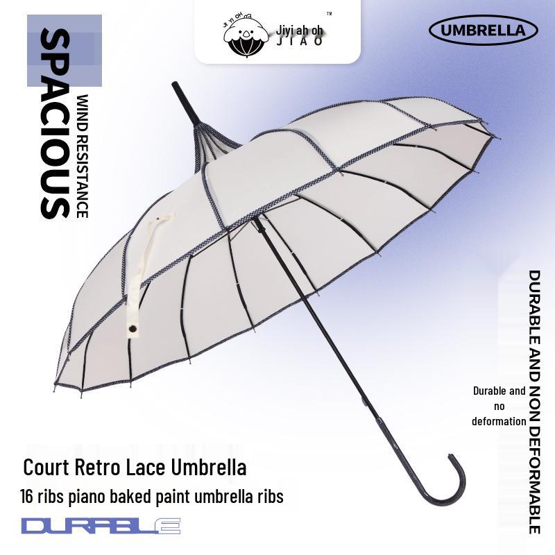 Baota 16-Rib Sun & Rain Bridal Photography Umbrella with Lace Trim and Curved Handle