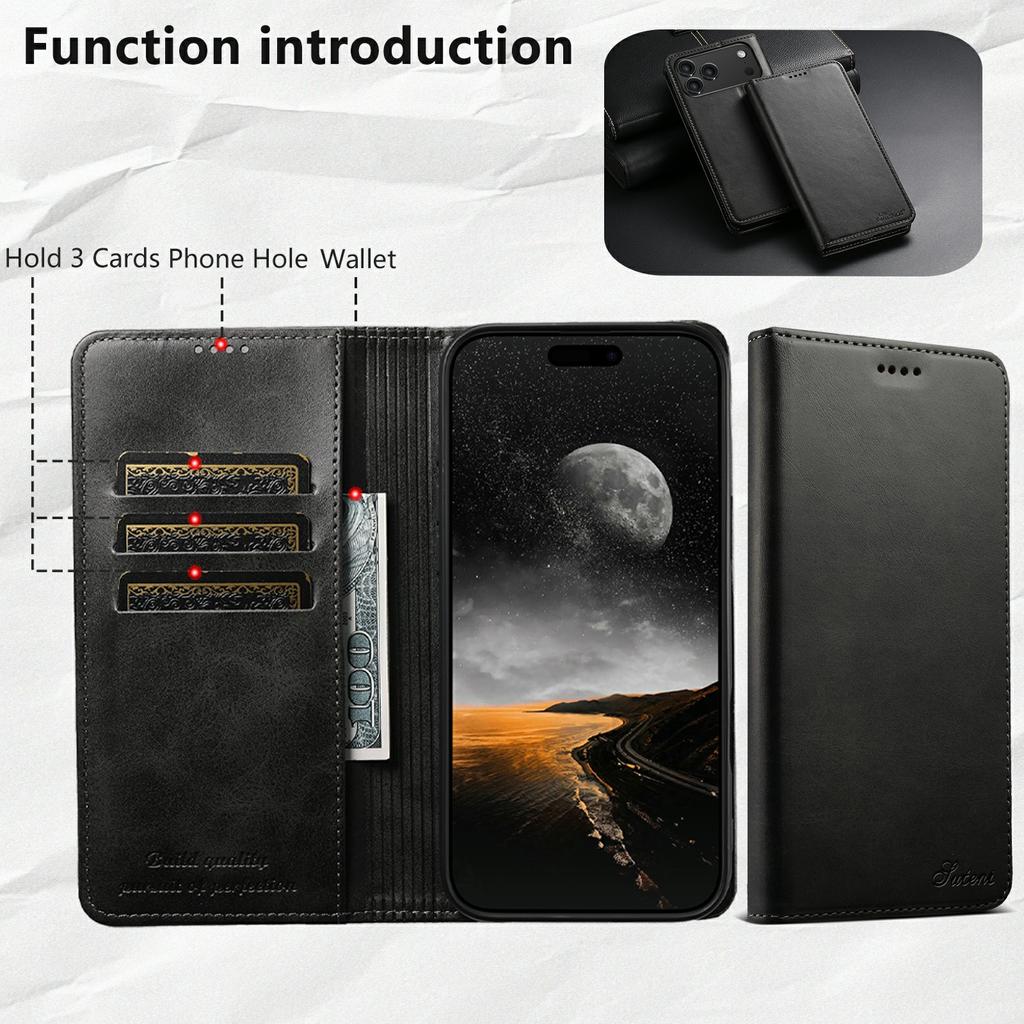 SUTENI For iPhone 17 Pro Case PU Leather Wallet Stand Magnetic Closing Phone Cover
