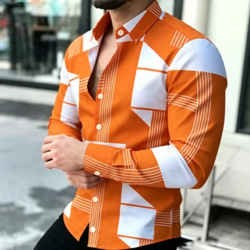 Trendy Geometric Pattern Long-sleeve Men's Shirt, Versatile for Daily and Smart Casual Looks.