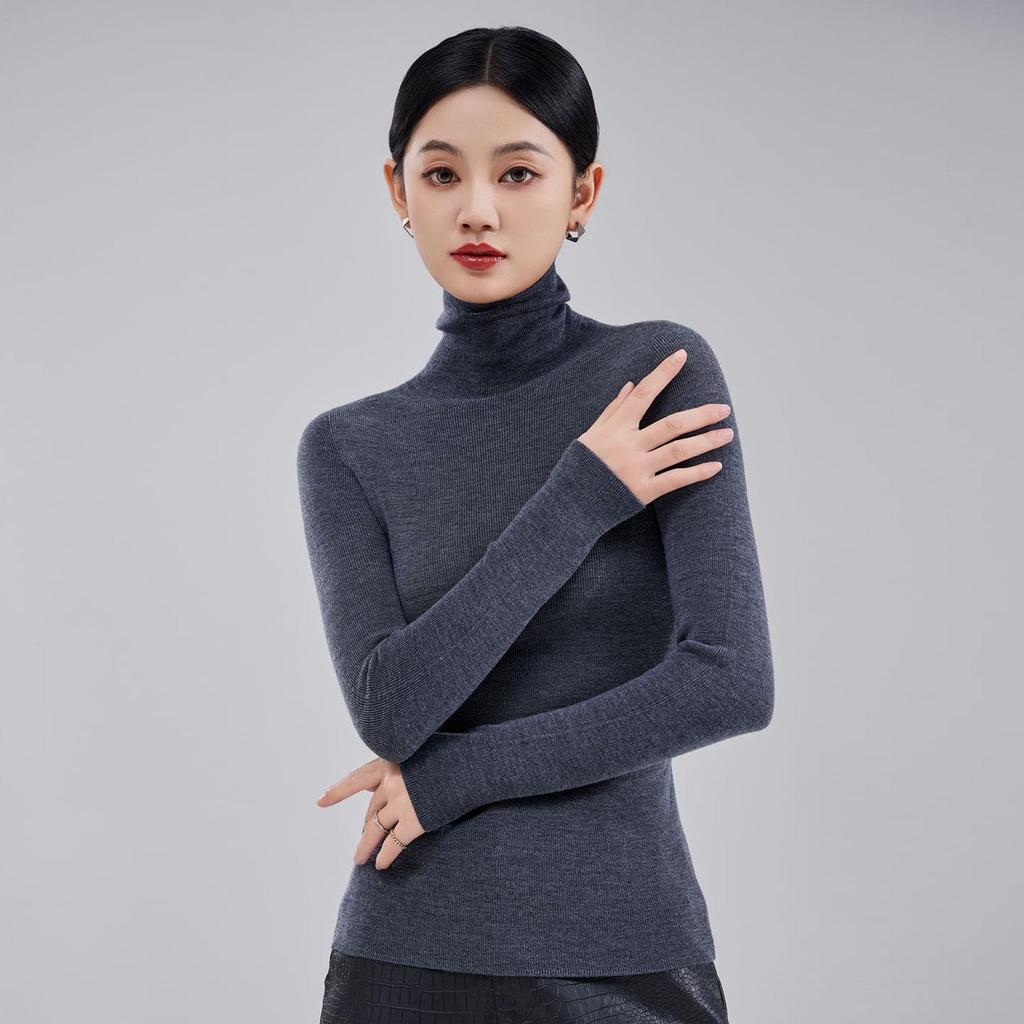 2025 Women's Turtleneck 100% Wool Slimming Knit Sweater - Autumn/Winter Long Sleeve Base Layer