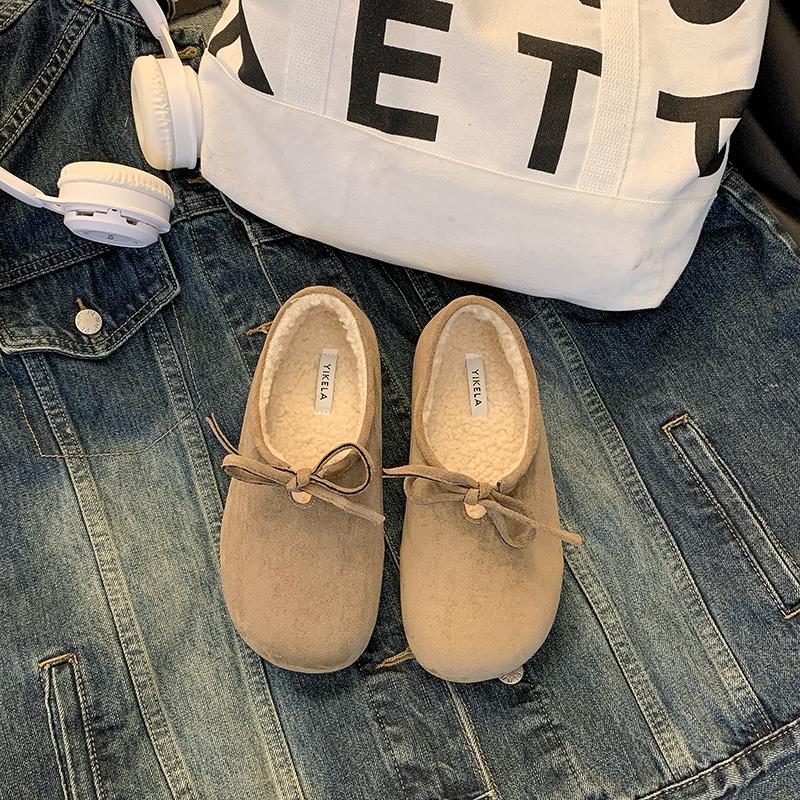 Fashion Vintage Women 2024 New Outdoor Slip-on Round Head Shoes Women Plus Velvet Casual Comfortable Deep Mouth Boots Shoes for Women