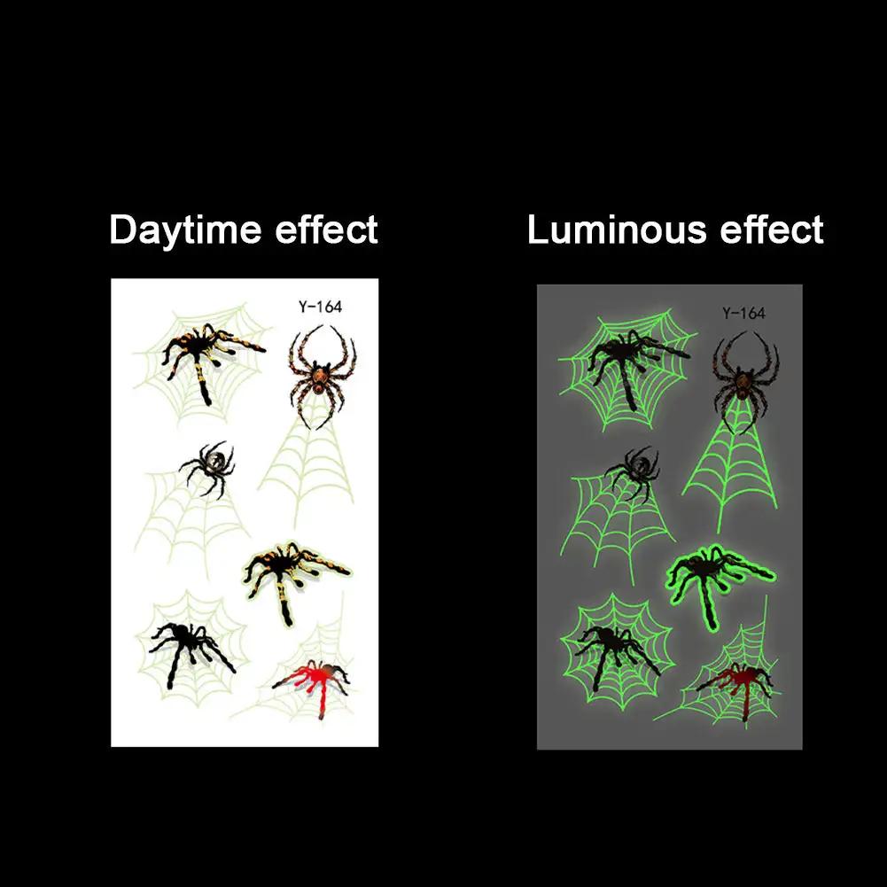 Spider Temporary Tattoo Sticker Realistic Waterproof Design Semi-Permanent Glow-in-the-darkScary Fake Tattoo for Halloween