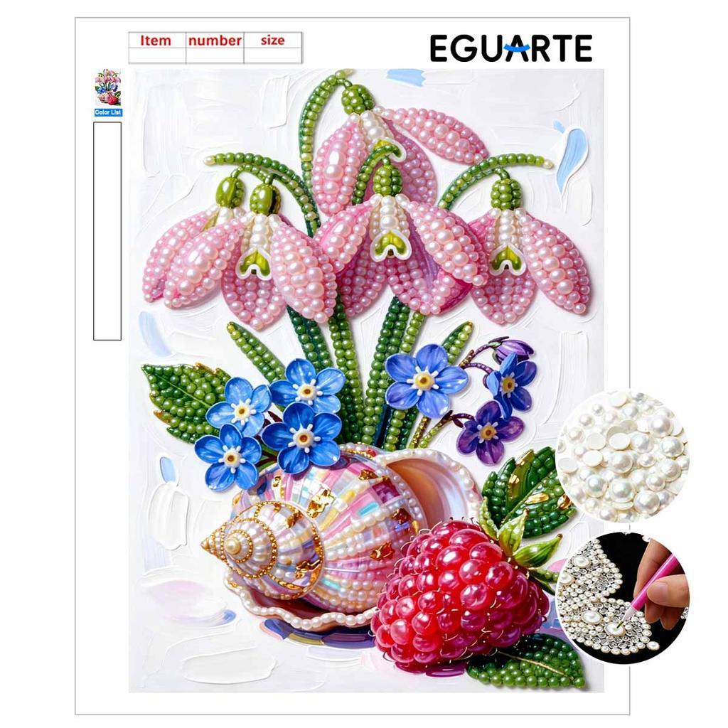 Floral seashell raspberry pearl painting handmade DIY 5D creative ornaments living room home decoration painting