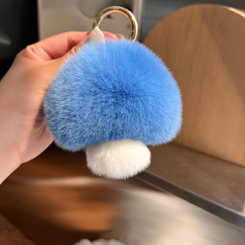 [Ciupercuță drăguță] Păr real de iepure Rex breloc de mașină pandantiv ins celebritate pe internet pompon de păr pandantiv pentru geantă de cărți