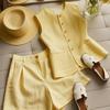 2025 Petite Women's European Style Yellow Vest & Shorts Set - Streetwear Summer Outfit