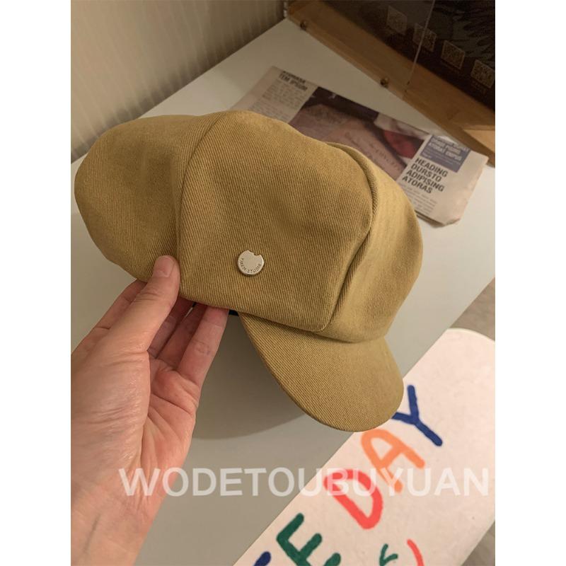 Octagonal hat with square and round face  large head circumference simple beret for women  autumn and winter face showing little painter's cloud hat