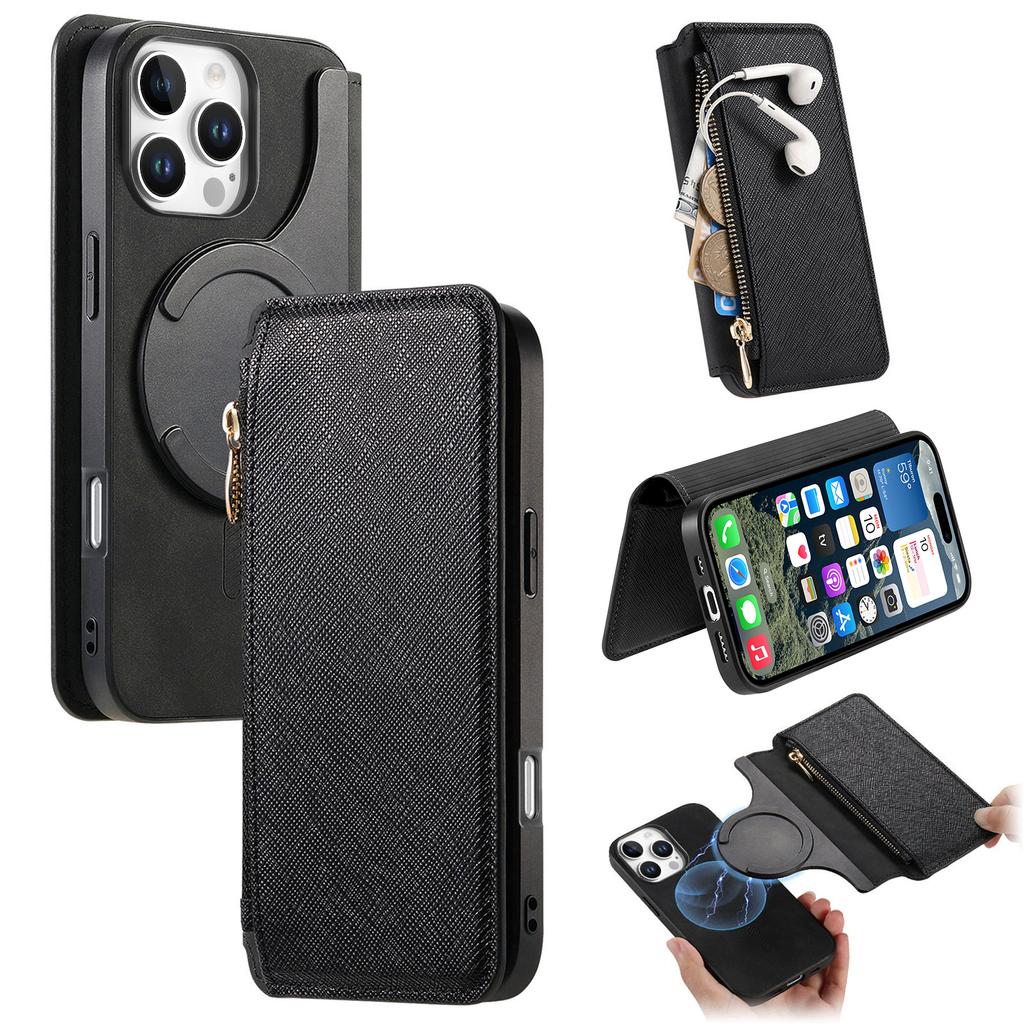 CASENEO For iPhone 16 Pro Case Cross Texture Leather Detachable Magnetic Phone Cover