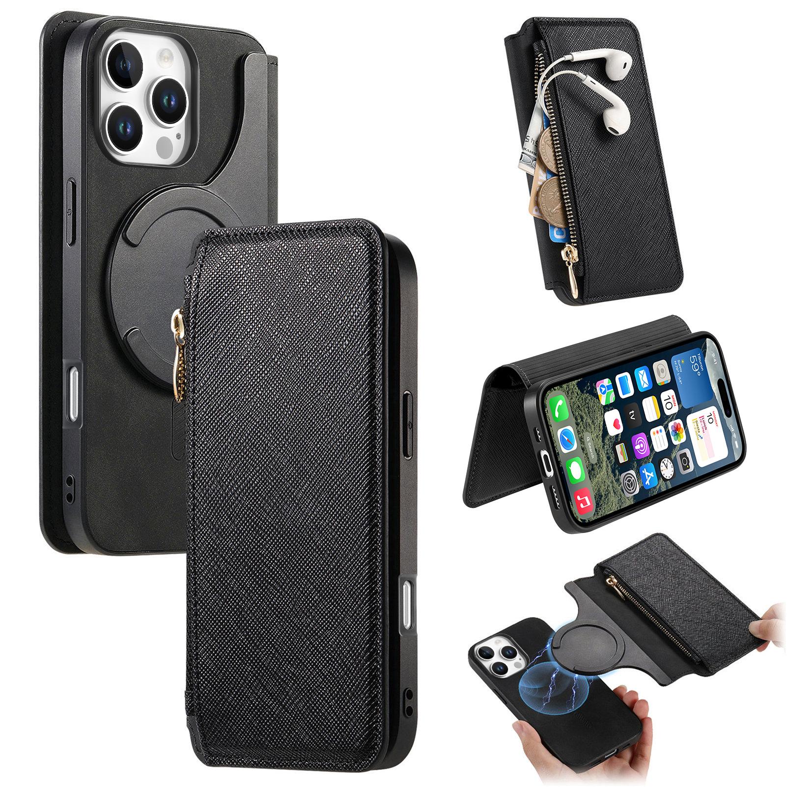 For iPhone 16 Pro Case Cross Texture Leather Detachable Magnetic Phone Cover D