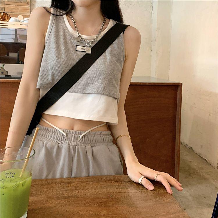 

Девушки Черный Белый Лоскутный Жилет Повседневные Футболки Без Рукавов Для Женщин Футболки Круглый Вырез Майки XL