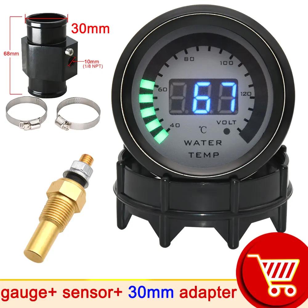 52mm Black Shell Auto Car Water Temperature Gauge Temp Meter 40-140 Celsius with Water Temp Sensor 10mm Thermometer Adapter