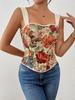 Retro Print French Fishbone European Slimming Outerwear Inner Layer Camisole Top