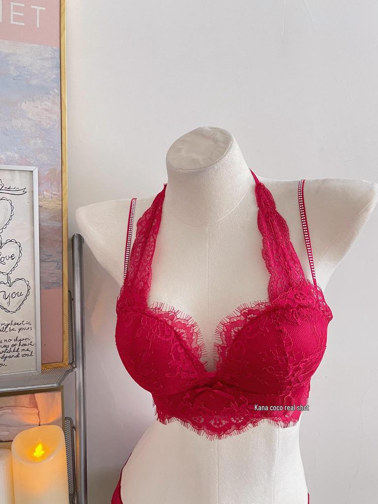 French Pure Desire Lingerie Set: Halter Lace Bra & Beautiful Back Anti-Sagging Bra