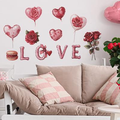 Pink Valentine's Day Red Roses Bedroom Living Room Entrance Home Background Beautification Wall Stickers