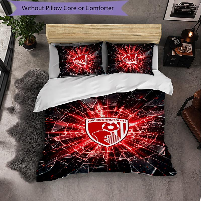 Bournemouth Football 3 Piece Bedding Set Soft Duvet Cover Set with Pillowcases Printed Bedroom Decor Set for Home