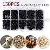 150pcs DIY Doll Safety Eyes 6-12mm Black Plastic Crafts Eyes for Bear Toy Kids DIY Craft Stuffed Animal Doll Accessories
