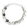Obsidian Splicing Beaded Bracelet for Men Stainless Steel Unisex Versatile Hand Chain Cold Tone Personality Hip Hop Vintage Gift