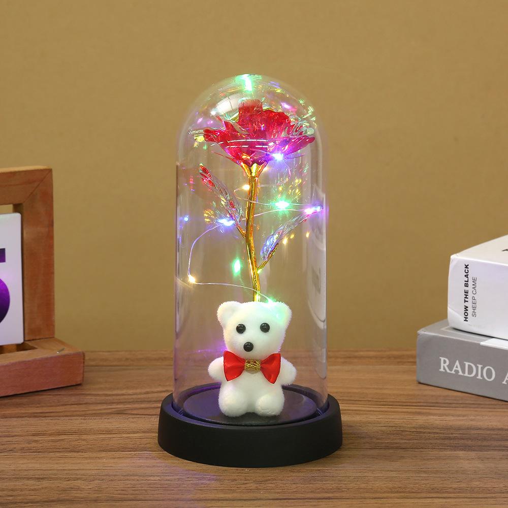 Qixi Festival Valentine's Day ornament gift acrylic cover immortal flower rose night light simulation flower ornament