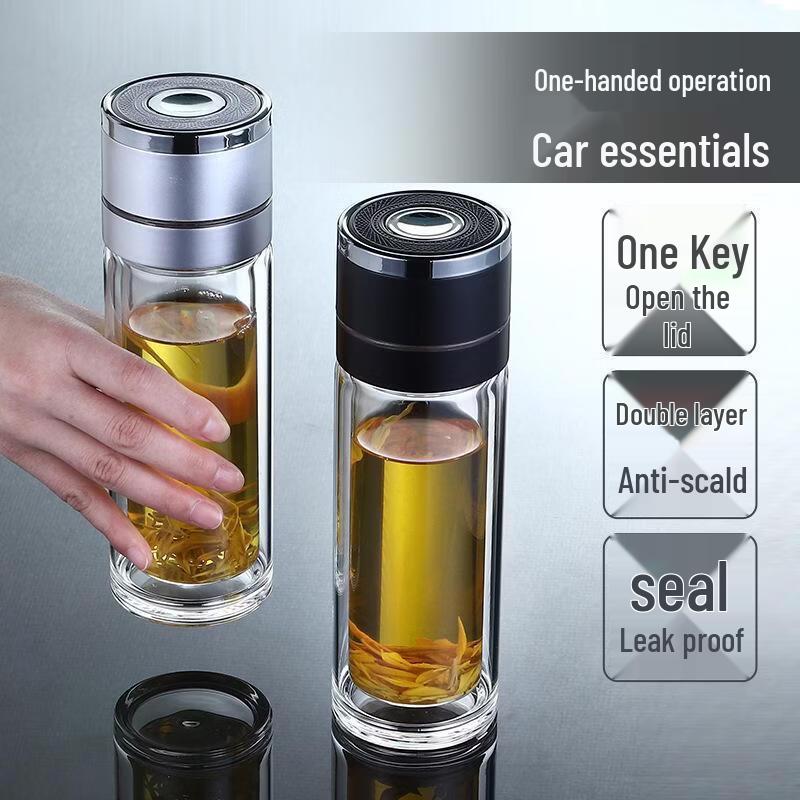 Etravel One-Touch Open Double-Layer Glass Tea Infuser Bottle
