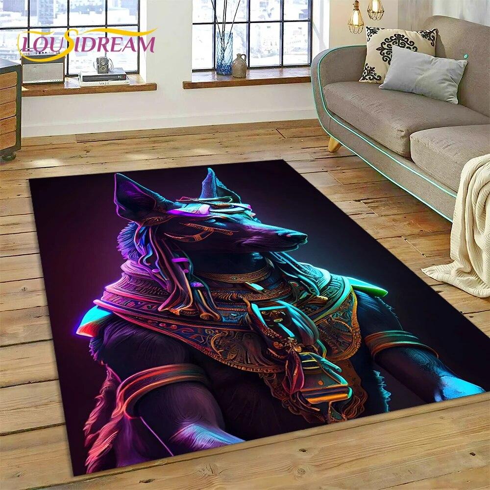 3D Anubis Pharaoh Horus Egyptian Mythology Gods Carpet Rug for Home Living Room Bedroom Sofa Doormat Decor,Area Rug Non-slip Mat