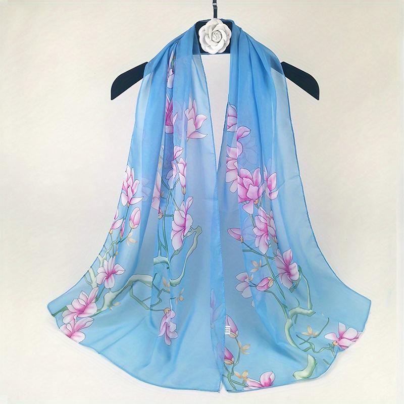 

Luxury Fashion Floral Print Chiffon Silk Scarf Female Spring And Summer Sunscreen Women Shawl Ventilate Wrap Scarves 45x155cm