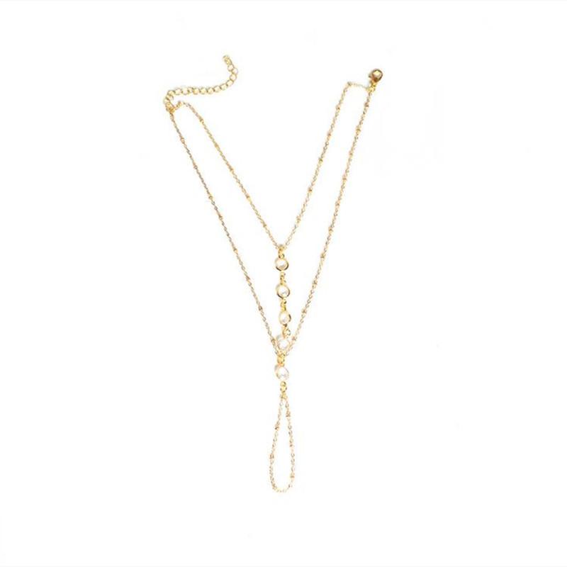 Europe, America, fashion and leisure beach foot accessories women, simple double-layer alloy chain crystal anklet