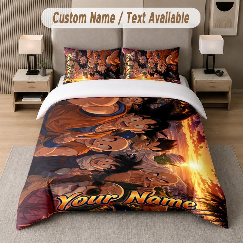 Dragon Ball 3Pcs Bedding Set, Personalized Custom Name Text, 1 Duvet Cover & 2 Pillowcases For Bedroom