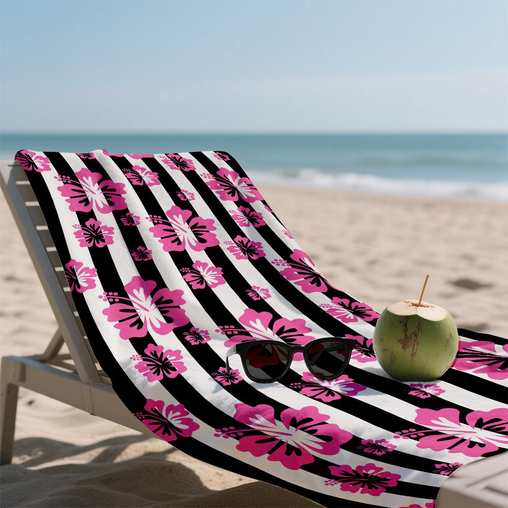Hibiskus Streifen Übergroßes Mikrofaser Strandtuch Sandfest Schnelltrocknend, Saugfähig für Schwimmbad Reisen Camping