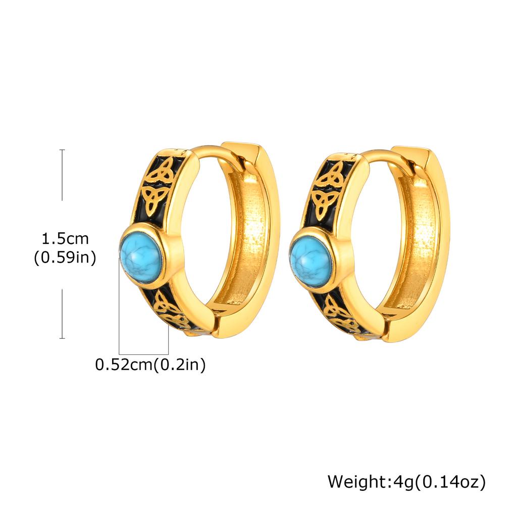 Vintage Celtic Knot Hoop Earrings for Men Boys,Stainless Steel Turquoise Huggies Hoop Earrings,Viking Jewelry Gifts
