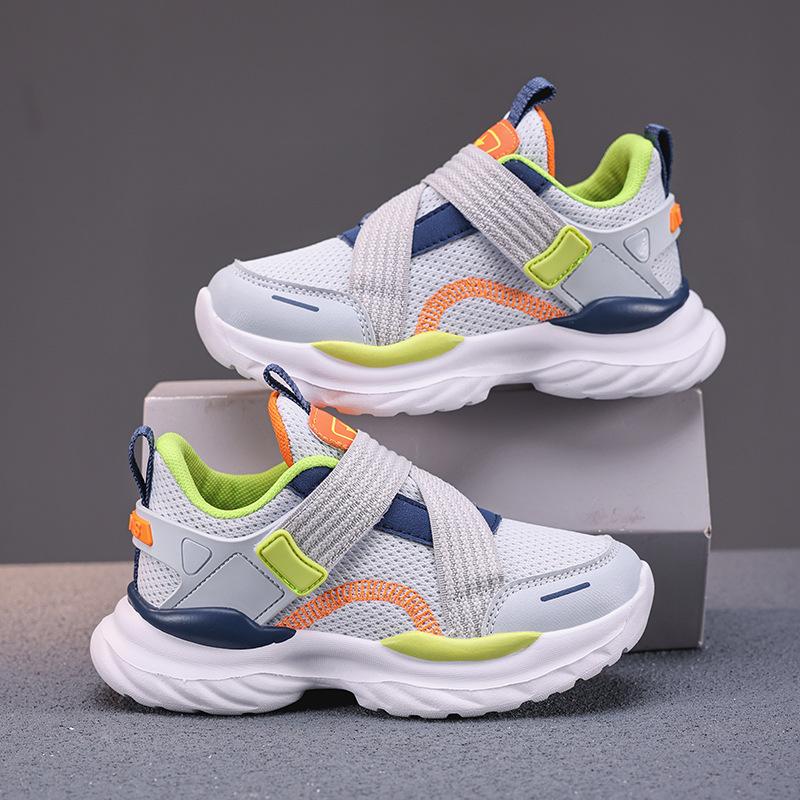2025 summer boys' new children's double mesh breathable sports shoes medium and older boys' lightweight soft-soled running shoes