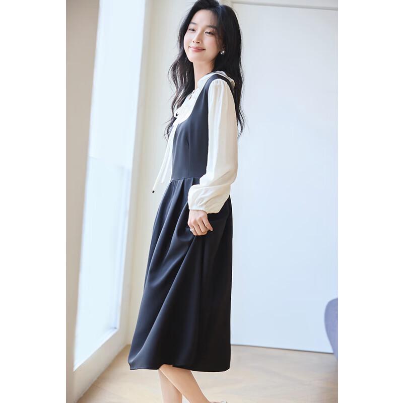 VICTORIA&VERA Ruffled Tie-Waist Faux Two-Piece Midi Dress