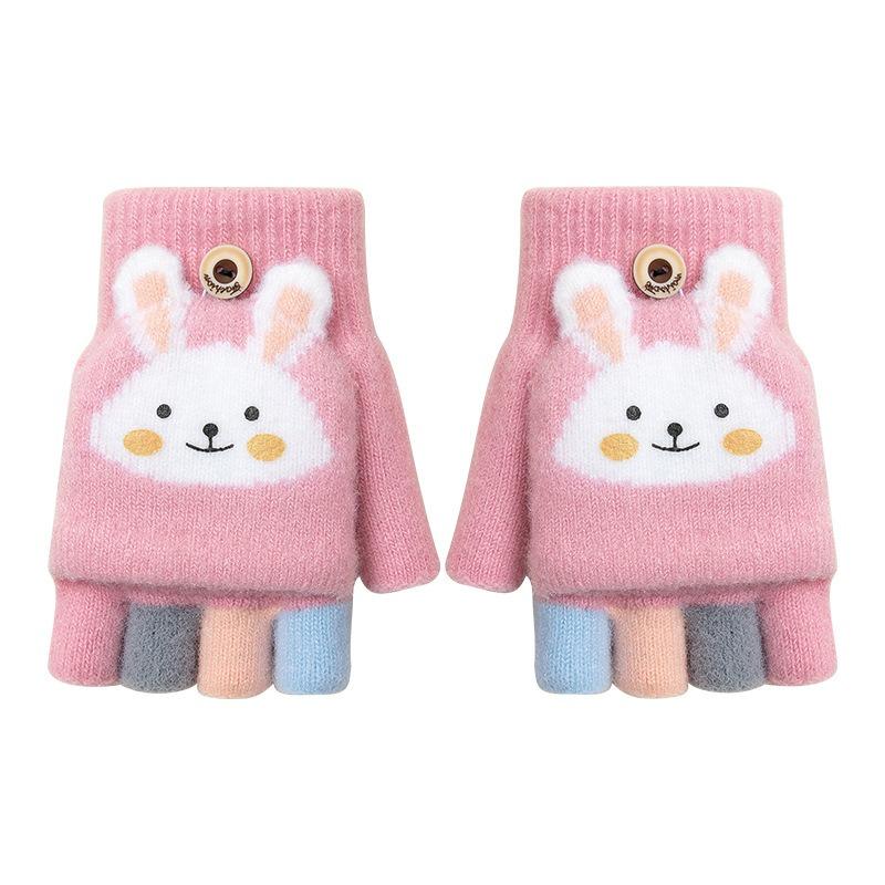 Gestrickte Fingerklappenhandschuhe für mittlere Kinder, Grundschüler, warm, verdickt, kaltes Schreiben, weiblich, Cartoon, niedlich, Kinder-Halbfingerhandschuhe