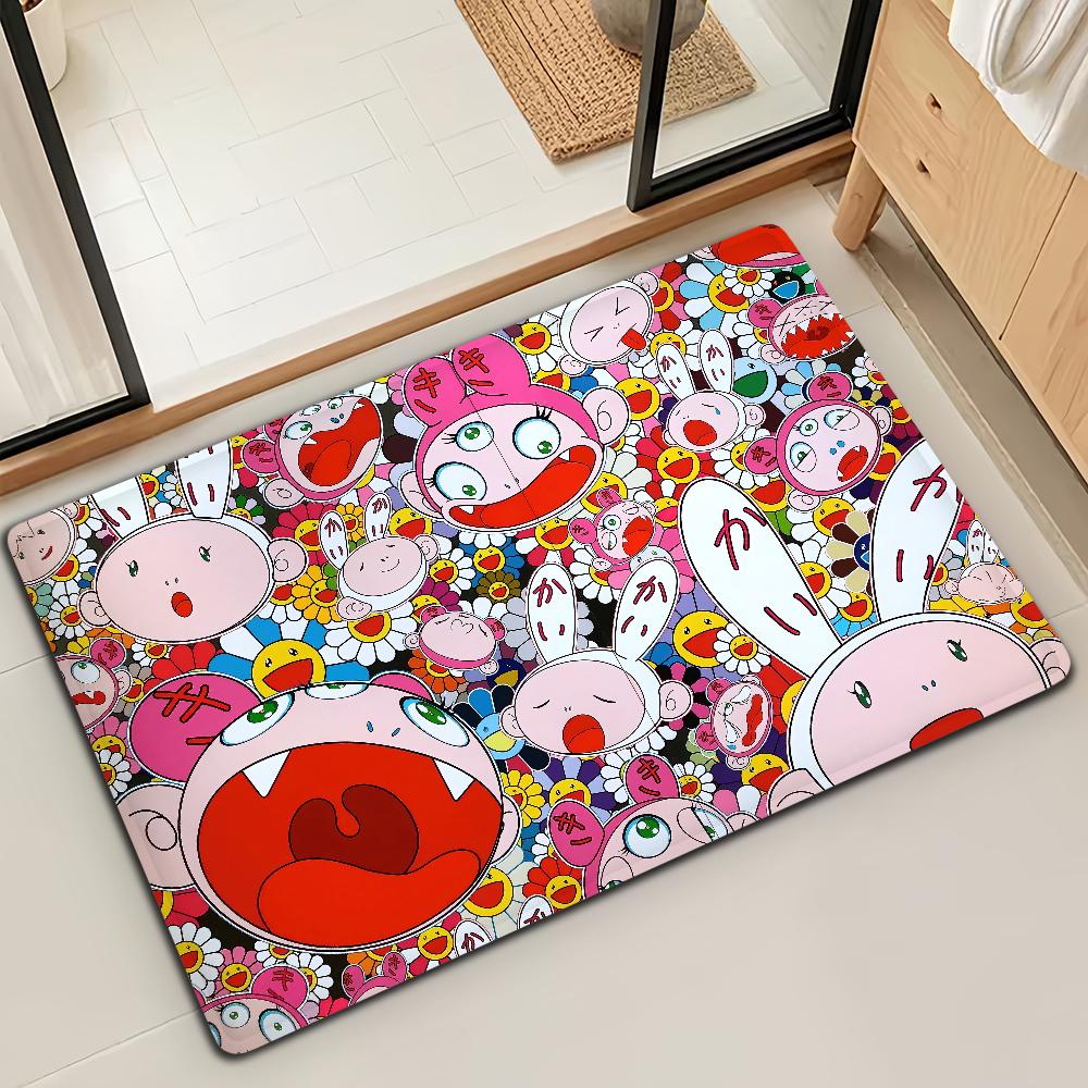 Fashion M-Murakamis Art T-Takashi Door Mat Bath Microfiber Decorative Versatile Flannel Floor Quick Dry Absorbent Non-slip Sole
