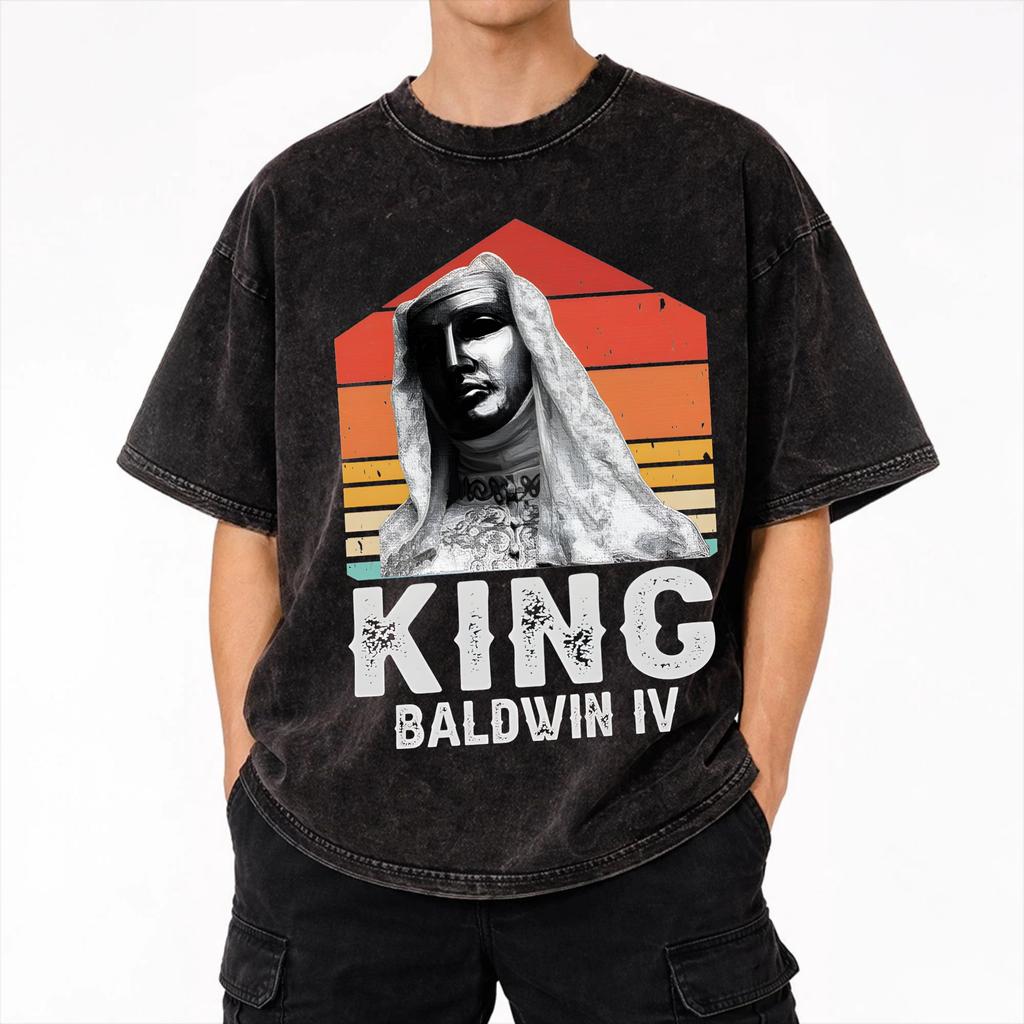 Grafisch bedruckter König Balduin IV. Aufsteiger? Washed Shirts Merch Harajuku T-Shirts für Herren Damen Tee